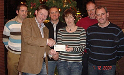 John O Hagan presents Marie Cahill with a cheque for 7640, which she won in the Carnmore/Claregalway G.A.A. club Lotto on 19th November 2007.